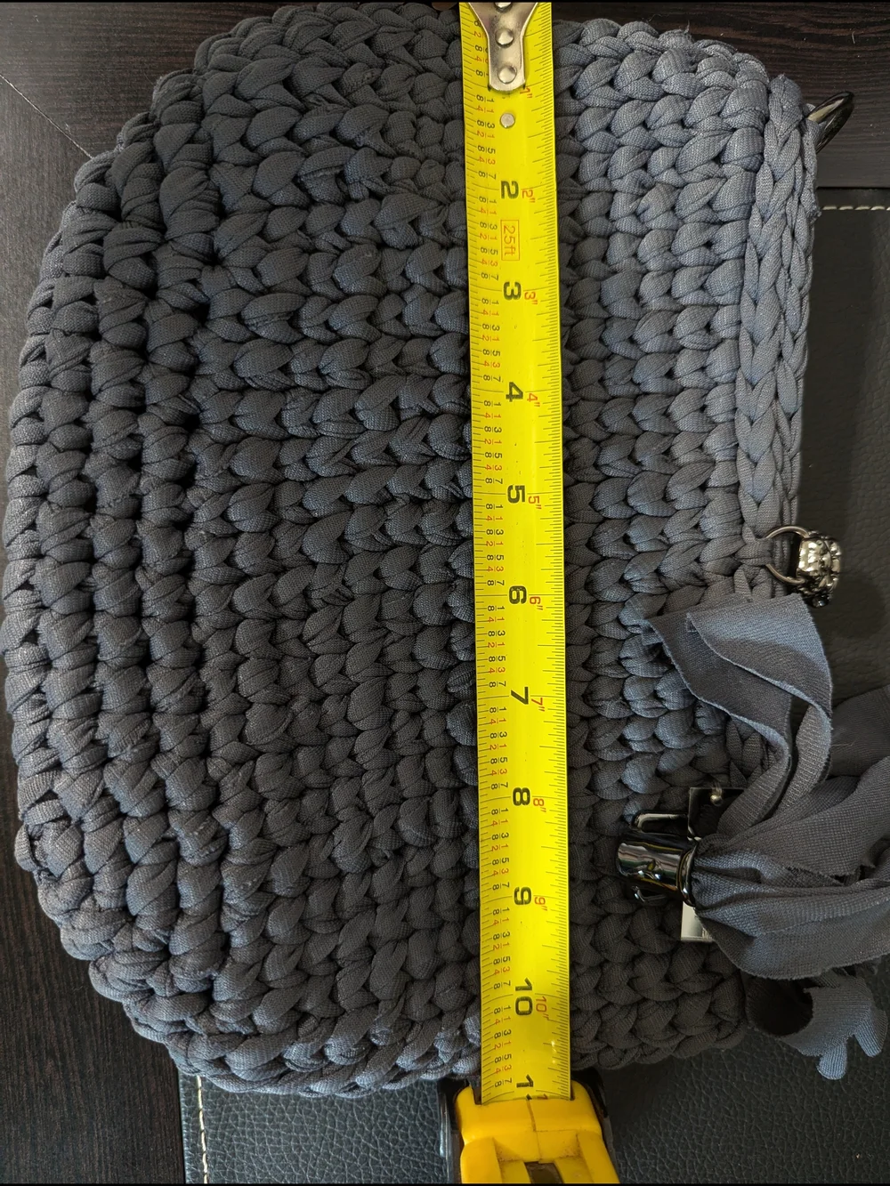 Handmade Crochet Woven Knit Crossbody Bag with Tassel - Charcoal Gray